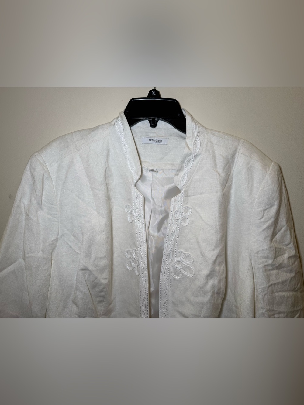 Dressbarn Woman White Embroidered Mandarin Style Linen Blend Open Blazer Sz 20W - Picture 6 of 12
